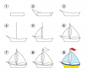 Coloriage apprendre dessiner bateau dessin facile dessin