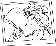 Shrek et Fiona s embrassent dessin à colorier