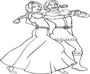 Fiona et Charmant dansent dessin à colorier