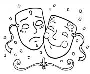 deux masques de carnaval triste et joyeux dessin à colorier