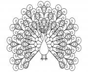 paon oiseau forme de coeurs dessin à colorier