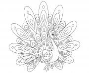 Coloriage paon oiseau forme de coeurs dessin