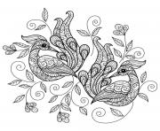 deux oiseaux paons mandala dessin à colorier