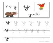 lettre Y pour Yack ecriture cursive gs dessin à colorier