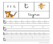 lettre T pour Tigre ecriture cursive gs dessin à colorier