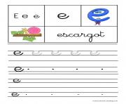 lettre E pour Escargot ecriture cursive gs dessin à colorier