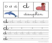 lettre D pour Dauphin ecriture cursive gs dessin à colorier