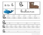 lettre B pour Baleine ecriture cursive gs dessin à colorier
