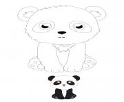 Coloriage panda kawaii avec coeurs dessin