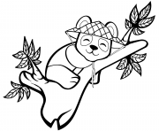 Coloriage panda debout mange des feuilles dessin