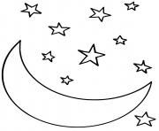 une nuit avec la lune et des etoiles dessin à colorier