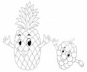 Coloriage ananas boit une boisson de noix coco dessin