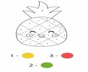 Coloriage ananas kawaii mignon par numeros jeu mathematiques educatif pour enfants dessin