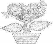 mandala adulte pot de fleurs petit arbre nature dessin à colorier