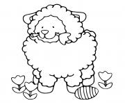 Coloriage mouton de paques avec un oeuf et une rose facile dessin