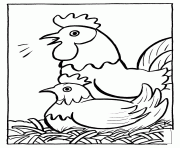 paques un coq et une poule dessin à colorier