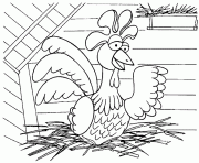 Coloriage paques poule qui lance des oeufs sur une cible dessin