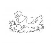 Coloriage paques une poule avec un coq dessin