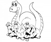 maman dinosaure et ses bebes dinos dessin à colorier