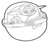 baby yoda dans un vaisseau spatial dessin à colorier