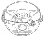 Coloriage baby yoda dans un vaisseau spatial dessin