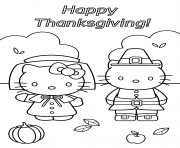 hello kitty joyeuse action de graces thanksgiving dessin à colorier
