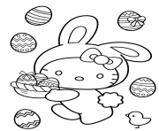 hello kitty lapin et oeufs de paques dessin à colorier