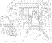 Coloriage maison chalet de bluey dessin