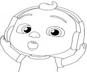 cocomelon kid listening to music dessin à colorier