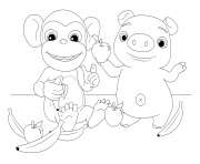 Mochi and Pepe Monkey and Pig dessin à colorier