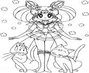 Sailor Moon and cats dessin à colorier