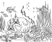 Coloriage fond de mer et animaux marins avec bateau de mer dessin