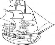 bateau pirate avec son capitaine dessin à colorier