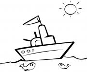 bateau maternelle poissons et soleil dessin à colorier