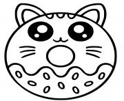 donut beigne chat kawaii dessin à colorier