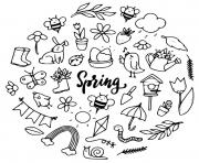 Coloriage hello spring fleurs et soleil dessin