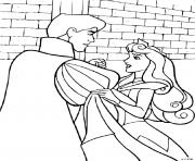 Coloriage princesse aurore et son prince dancent sur une musique douce dessin