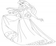 aurore et sa belle robe de princesse dessin à colorier