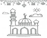 Coloriage enfant musulman devant la mosque dessin