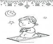 Coloriage un enfant fait la priere ramadan