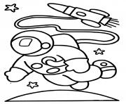 Coloriage astronaute sort de son fusee dessin