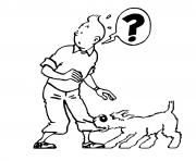 Coloriage le chien milou retient tintin dessin