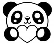 panda coeur kawaii dessin à colorier