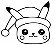 pikachu noel kawaii dessin à colorier