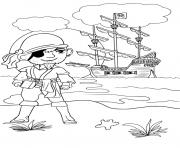 Coloriage pirate et son bateau pret pour attaquer dessin