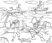 bataille entre pirates sur une ile dessin à colorier
