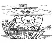 Coloriage un pirate seul sur son petit bateau et son tresor dessin