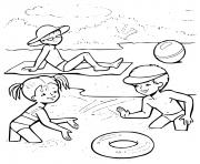 enfants jouent a la plage dessin à colorier
