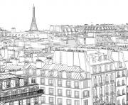 paysage maisons ville de paris dessin à colorier