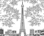 Coloriage ville de paris monuments Tour Eiffel Arc de triomphe Cathedrale Notre Dame de Paris dessin